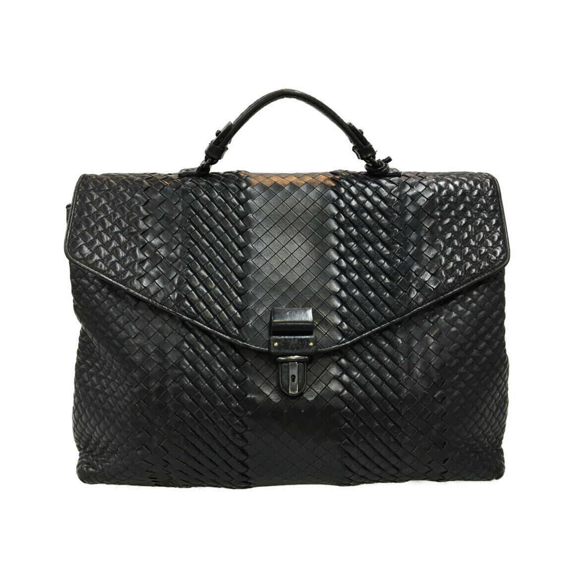 Bottega Veneta Intrecciato Woven Leather Briefcase Black